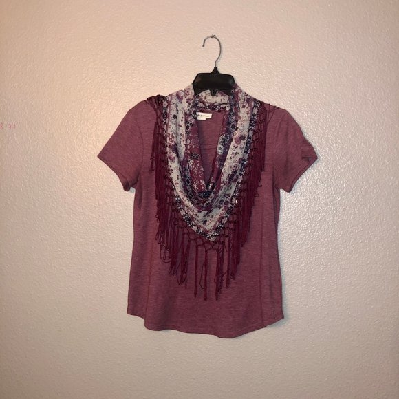 Style & Co Maroon Short Sleeve w detachable scarf - Picture 4 of 7